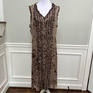 Oscar de la Renta Brown and Tan Midi Dress Size 14